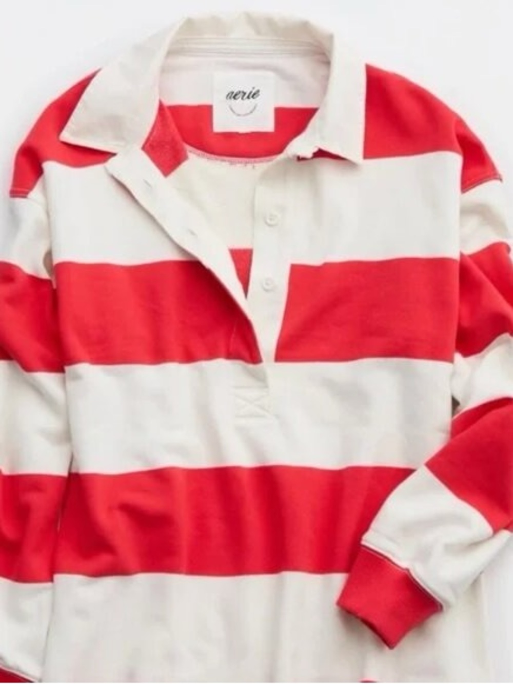 aerie Red & White Striped Kids Rugby Pullover